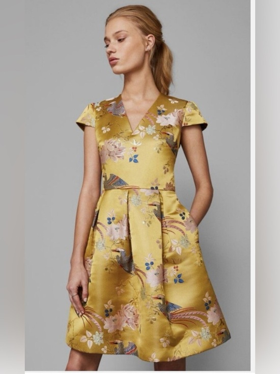 Ted Baker Dresses & Skirts - Ted Baker Yellow Floral Fit-and-Flare Dress